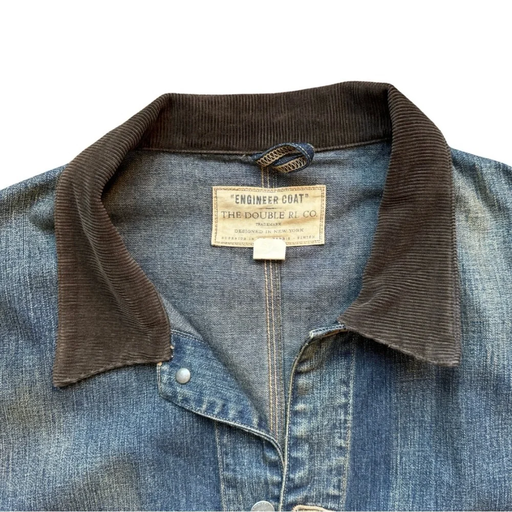 RRL Men's XXL Denim Chore Jacket‎ Corduroy Collar Bluevale Wash Red Cast Pockets